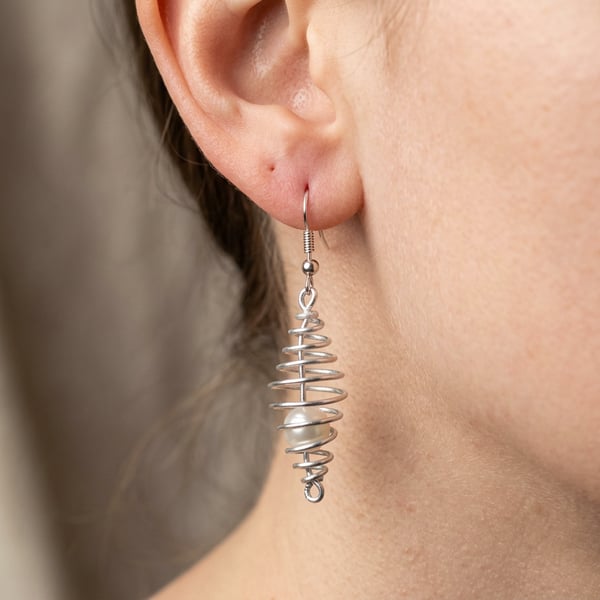 Beehive Wire Coil Earrings Handmade