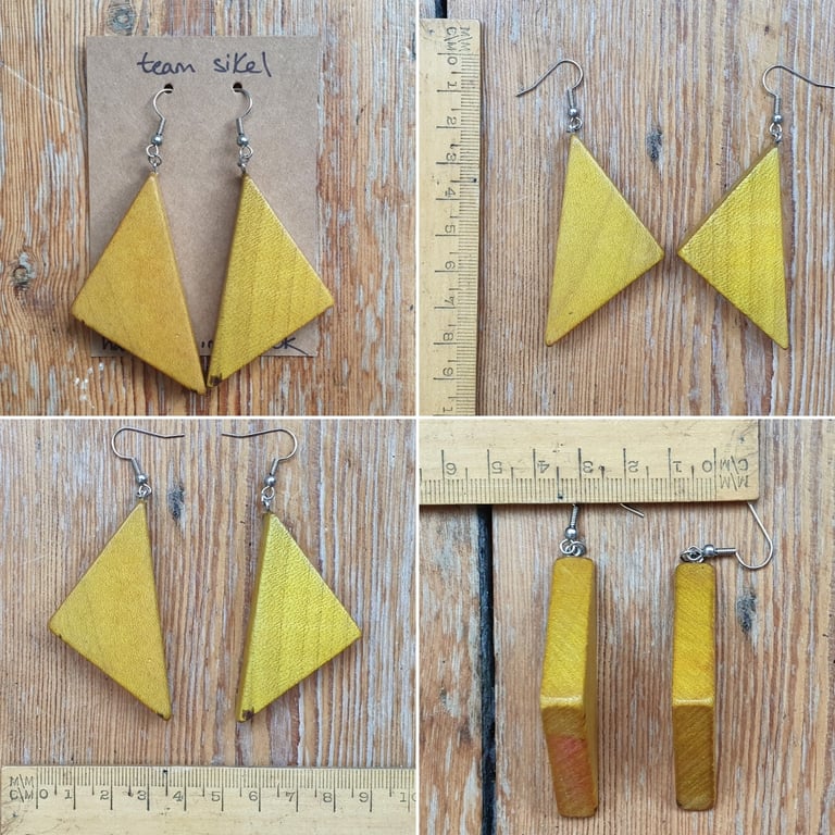 Thick Yellow Triangle Tangram Wooden Shape Earrings