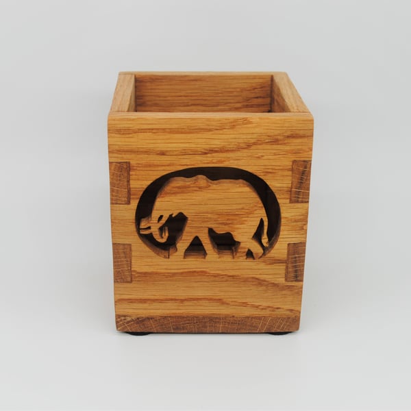 Oak Wood Pencil Stationary Box - Elephant