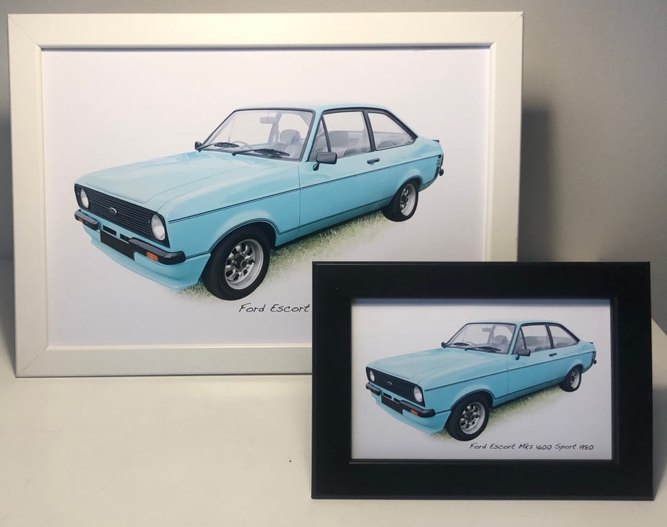 Ford Escort Mk2 1600GT (Blue) - 4x6" or A4 Photo in a Black or White frame