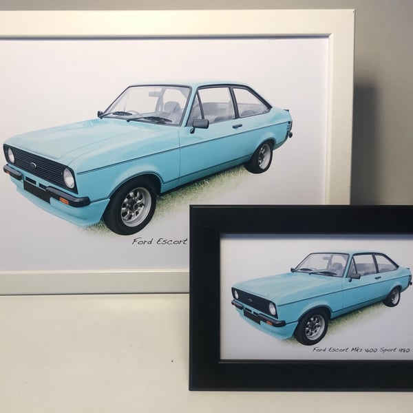 Ford Escort Mk2 1600GT (Blue) - 4x6" or A4 Photo in a Black or White frame