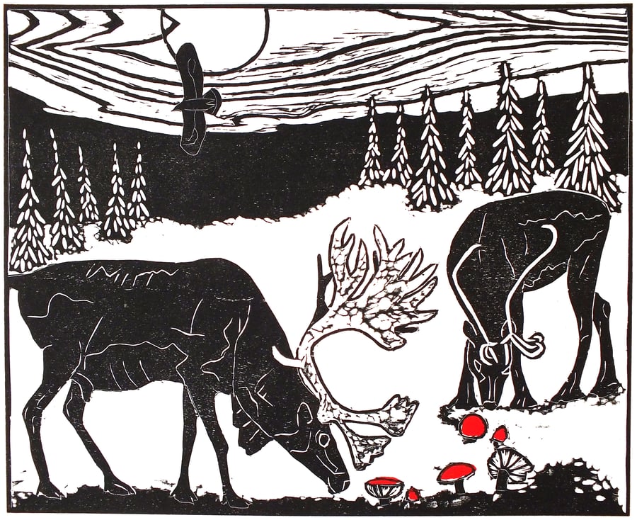 Moonset - Limited Edition Woodcut Print - Original Art for Wildlife lovers