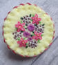 Hand Embroidered Floral Brooch - Primrose Yellow with Pink & Purple Flowers - Image 7