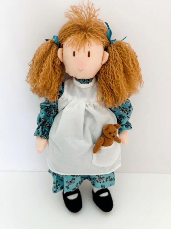 Emma 14 Inch Handmade Rag Doll with Teddy Bear Pocket Friend 