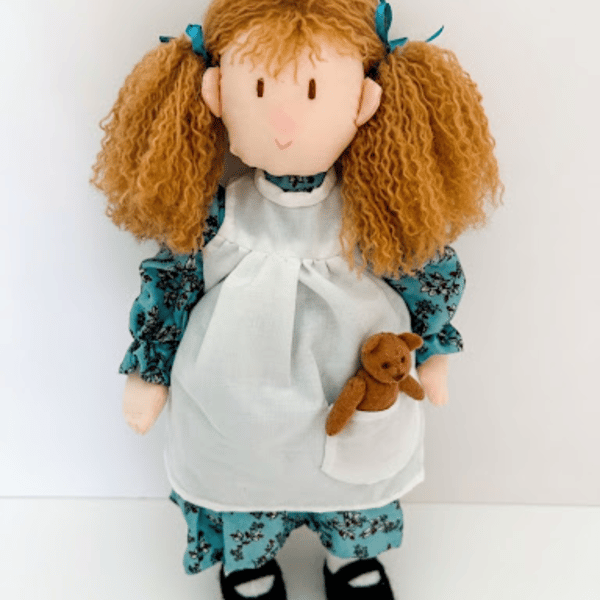 Emma 14 Inch Handmade Rag Doll with Teddy Bear Pocket Friend 