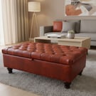 Chesterfield Storage Ottoman Deep Button Footstool Chestnut Faux Leather