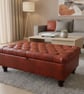 Chesterfield Storage Ottoman Deep Button Footstool Chestnut Faux Leather