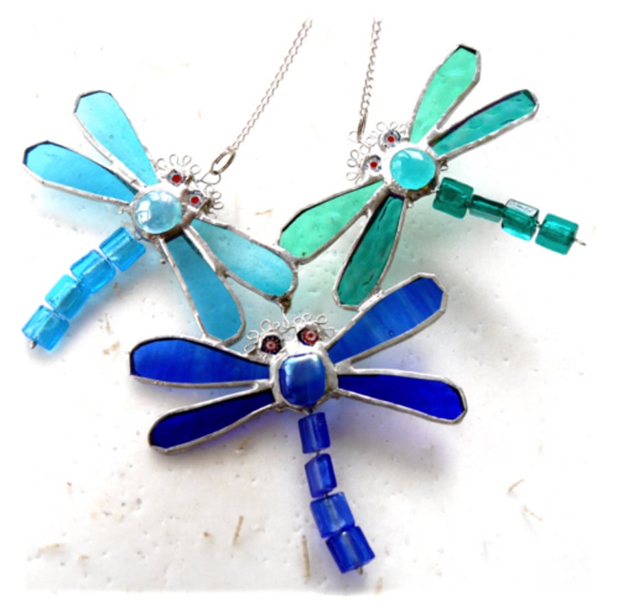 Trio of Dragonflies Suncatcher Stained Glass 012