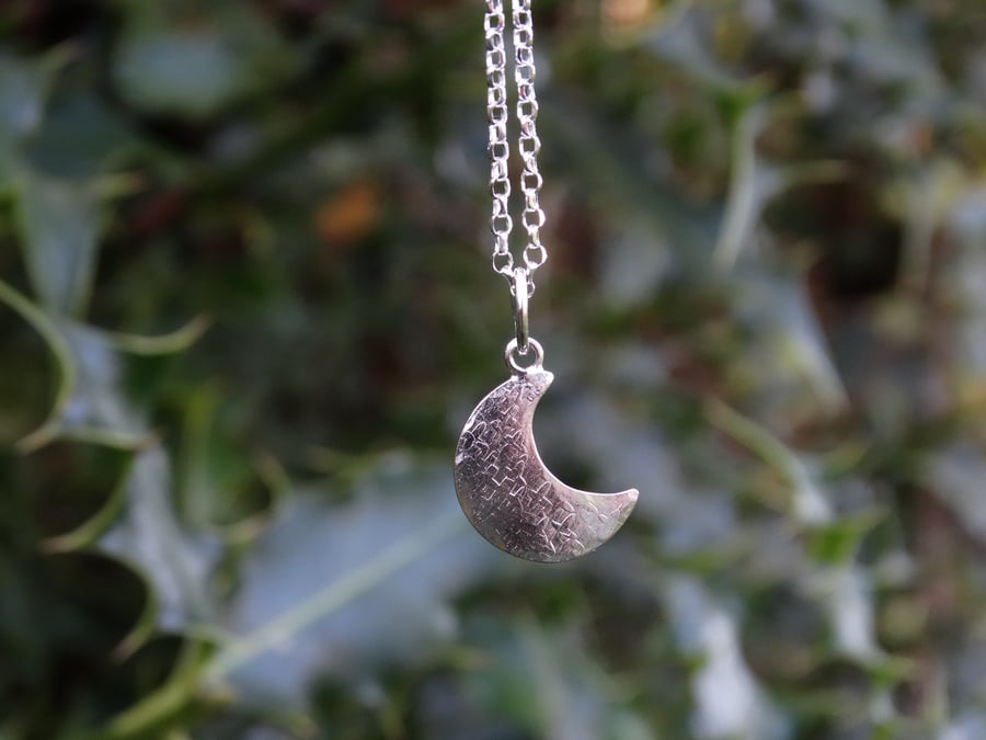 Crescent moon pendant in recycled silver