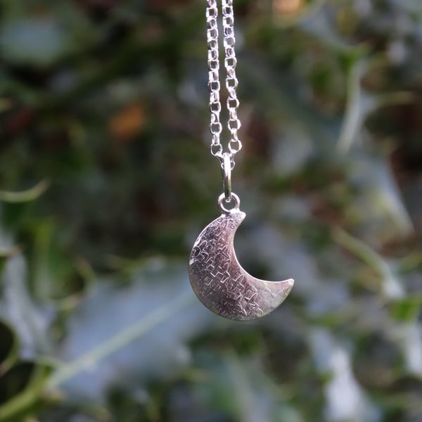 Crescent moon pendant in recycled silver