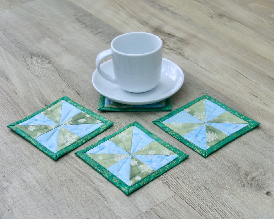 Coaster set - Four Winter frost and snowflake glittery. 