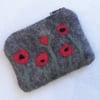 Coin Purse grey felted with poppy decoration - Custom order for RG