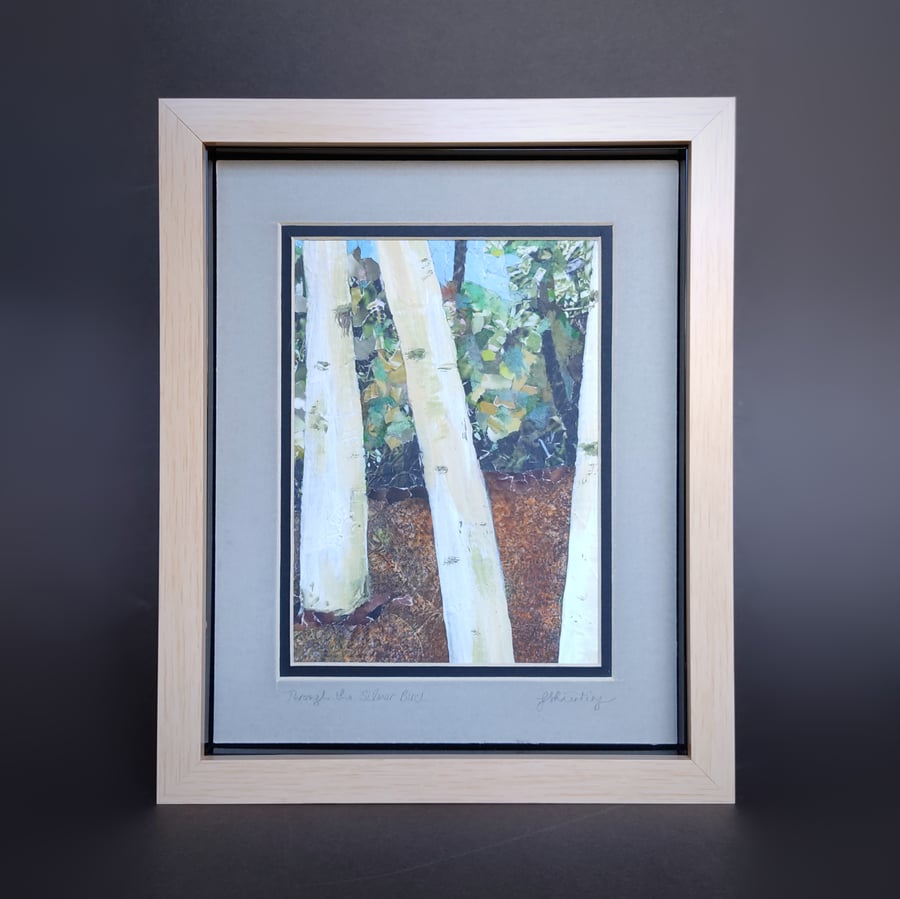 "Through the Silver Birch" - Original Mixed Media Woodland Picture. Framed Art.