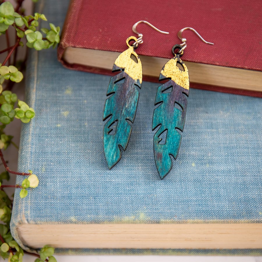 Laser Cut Small Feather Earrings