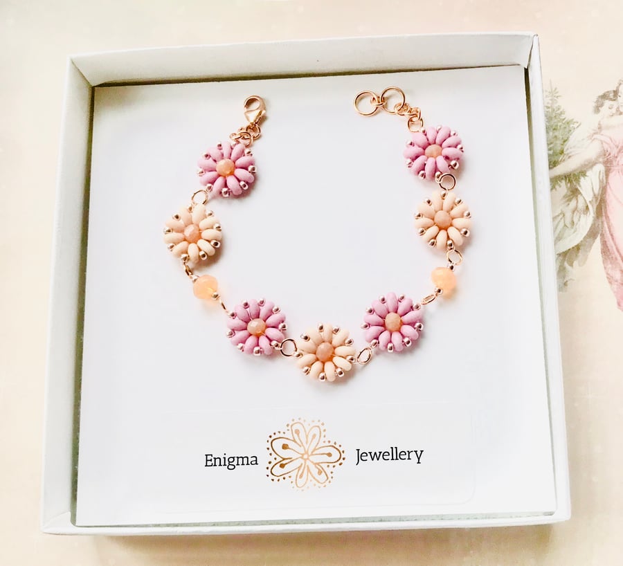 Sterling Silver, Rose Gold Plated Daisy Bracelet 