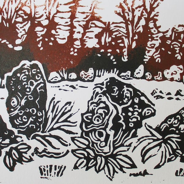 Rollright Stones, Cotswolds Original Linocut Print Hand Pressed Limited Edition