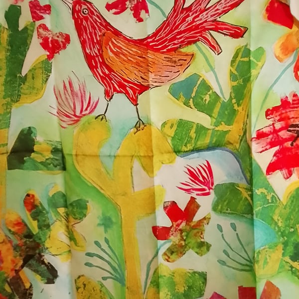 Orange Birds and Lemons Silk scarf 90cm x 90 cm