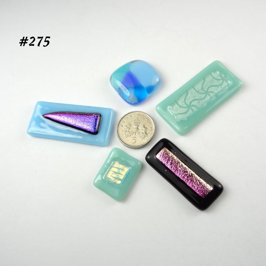5 mixed glass cabochons, accessory glass, jewellery making, multicoloured (275)
