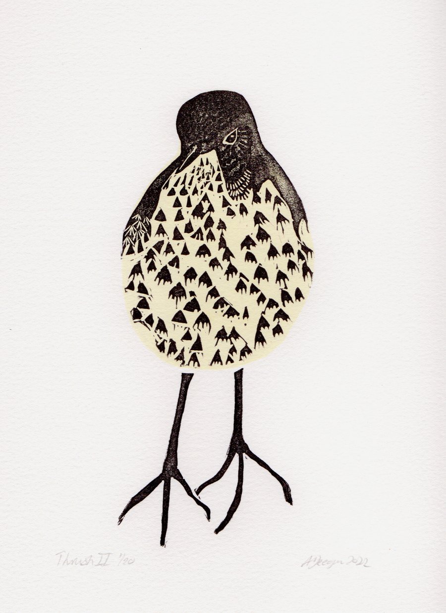 Original lino print Thrush