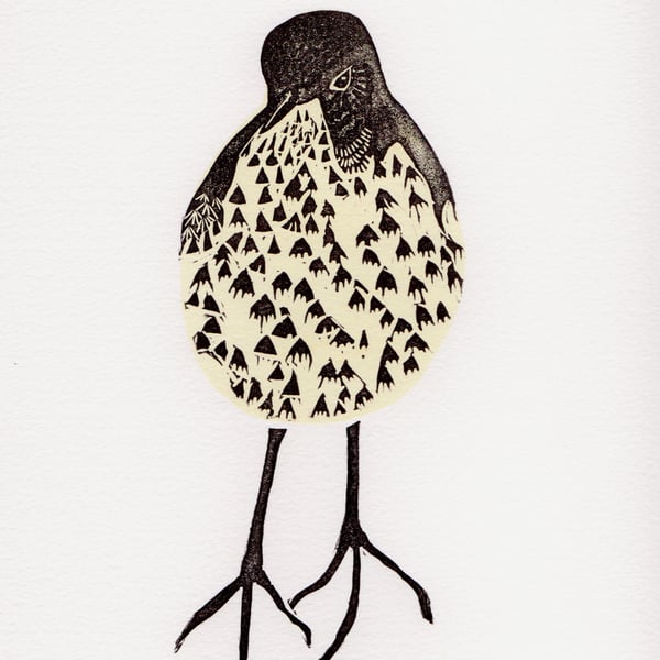 Original lino print Thrush