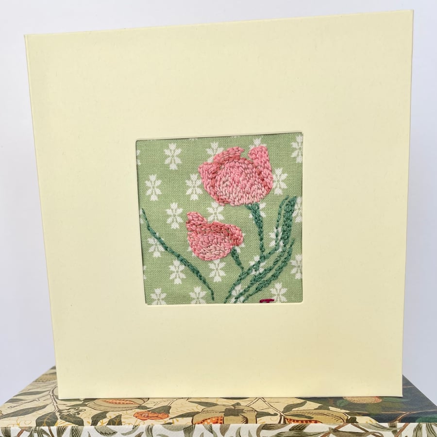 Blank card - Hand embroidered flower card