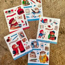 Fountain Pen Themed Mini Sticker Sheets with Cute Otter and Bear