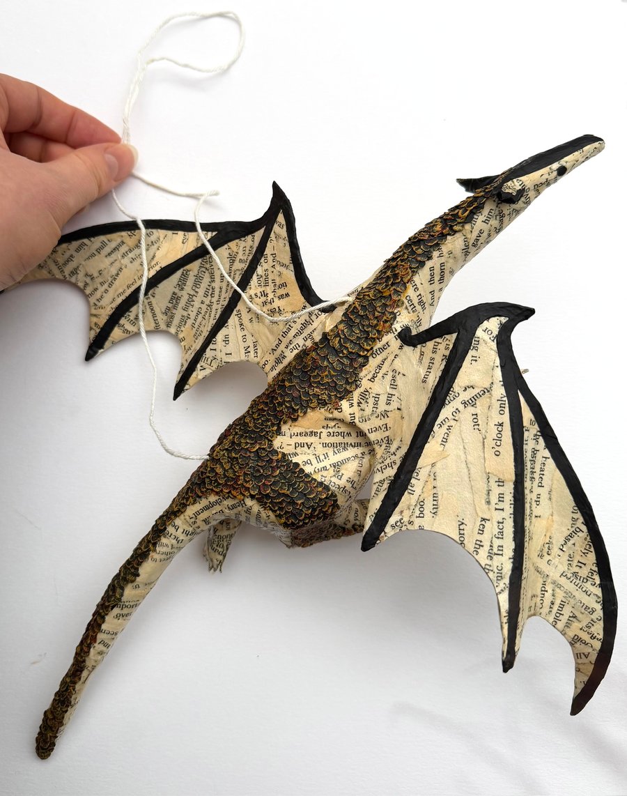 Paper Dragon Pre-Order, Hanging Book Sculpture Ornament Whimsical readers gift