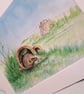 Watercolour print of a Southdowns Sussex Hedgehog - Image 5