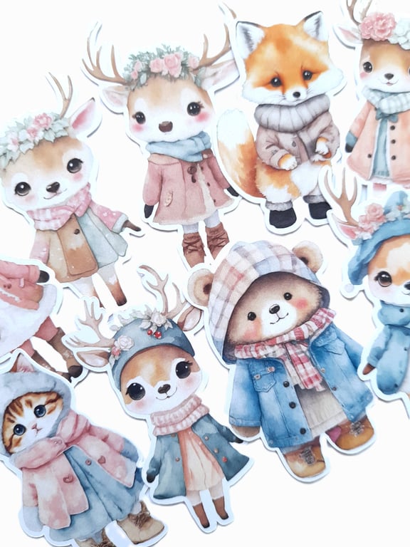 Christmas die cuts of winter reindeer and friends, card topper embellishments