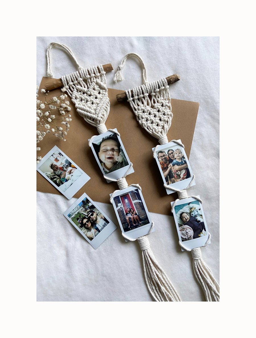 Photo hanger, Macrame photo Frame, Rear View Mirror Accessory.