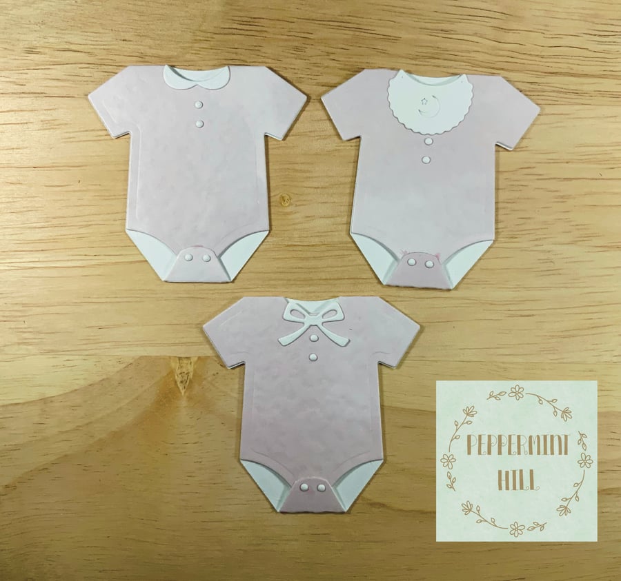 Die cut baby vests for card making, baby shower invitations, pink, pack of 3