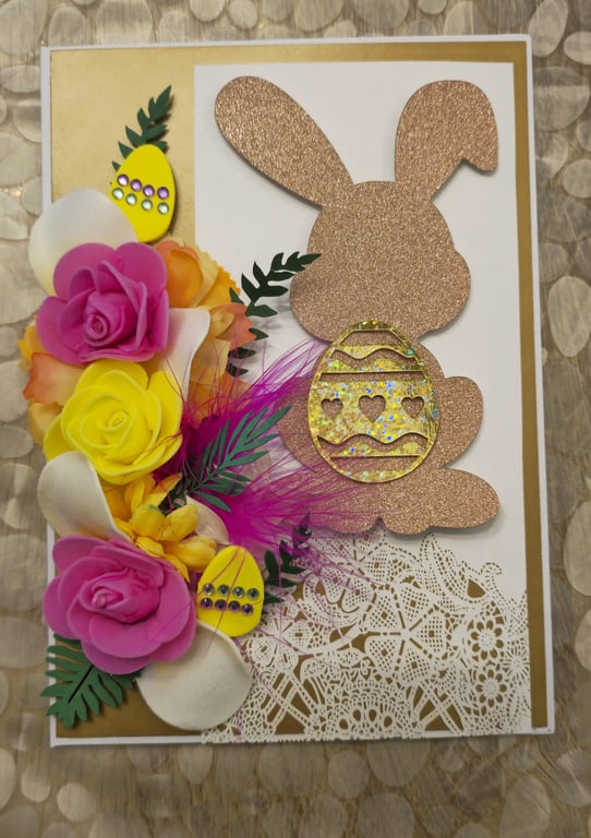 Handmade Happy Easter Card Floral Spring Greeting Card