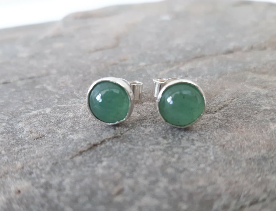 Sterling Silver Stud Earrings with Aventurine Gemstones 