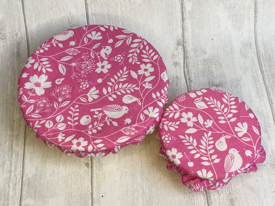 Set of two bowl covers for dips. Pink floral