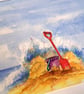 watercolour print of a Sandcastle on a Cornwall Beach - Image 2