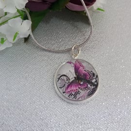 Purple butterfly pendant and snake chain