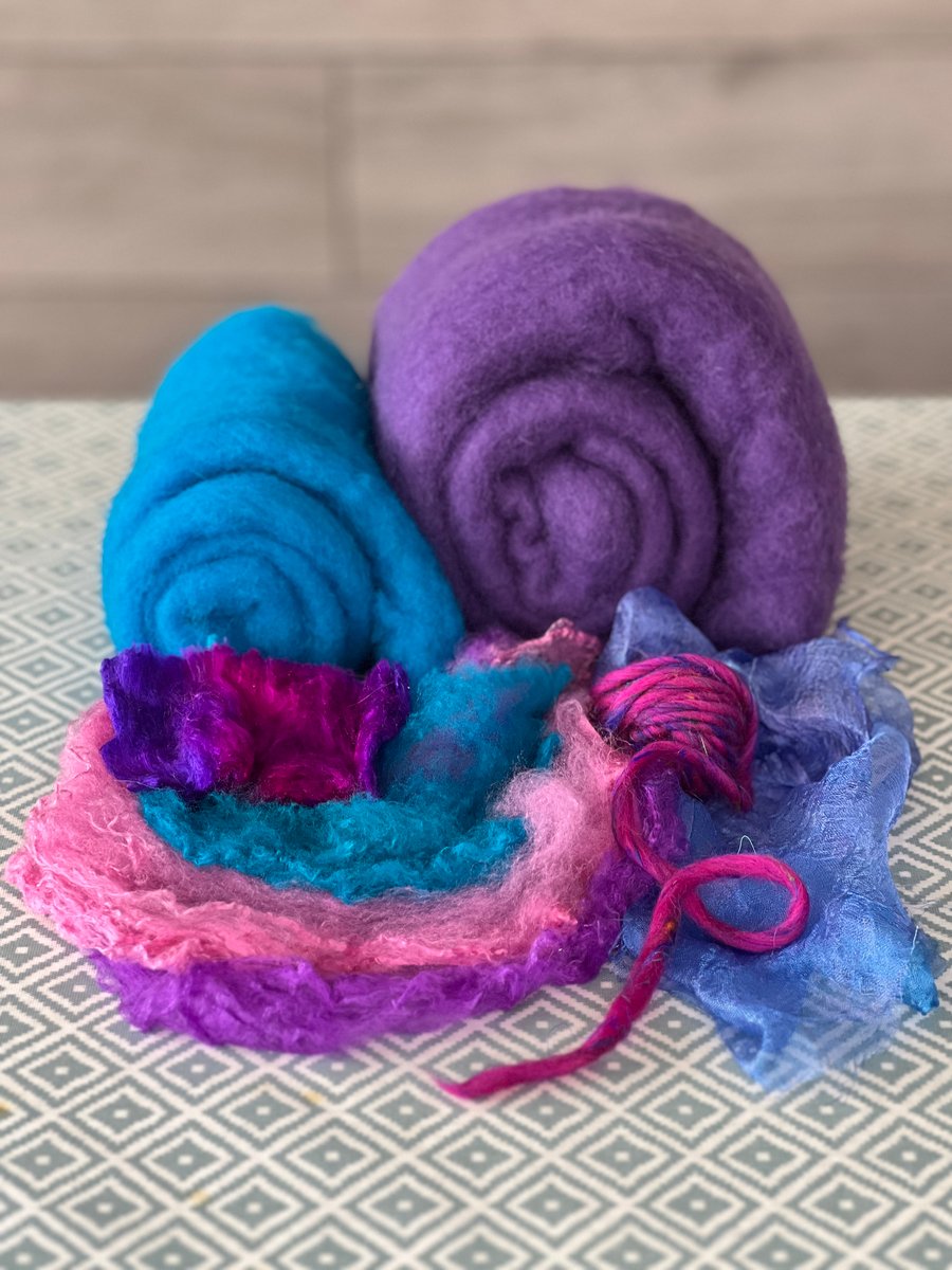 Purple and Turquoise Materials Kit for Nuno Felt Hat and Cowl on a Ball Course