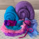 Purple and Turquoise Materials Kit for Nuno Felt Hat and Cowl on a Ball Course