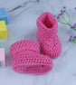Handmade Crochet Baby Booties in Fondant Pink, 0-3 Months - Image 4