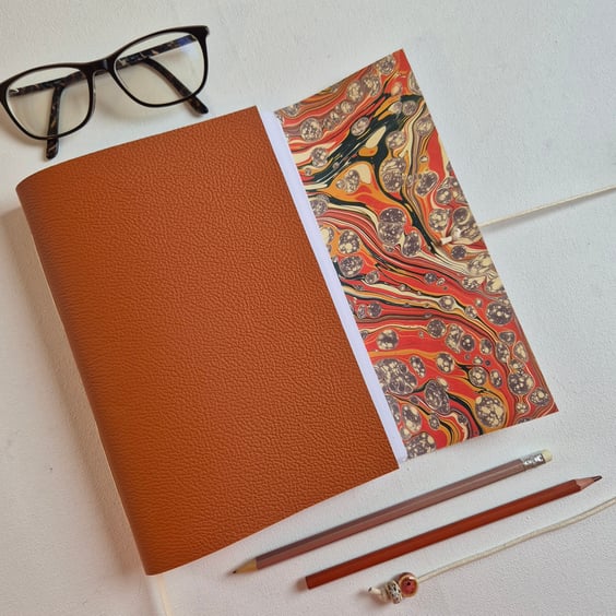 Burnt Orange Marble Journal or Sketchbook, A5 and A6 Sizes
