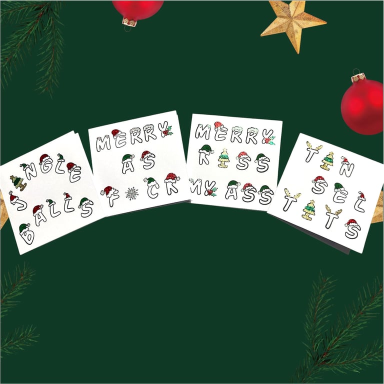 Pack of 4 rude sweary cheeky naughty Christmas cards 