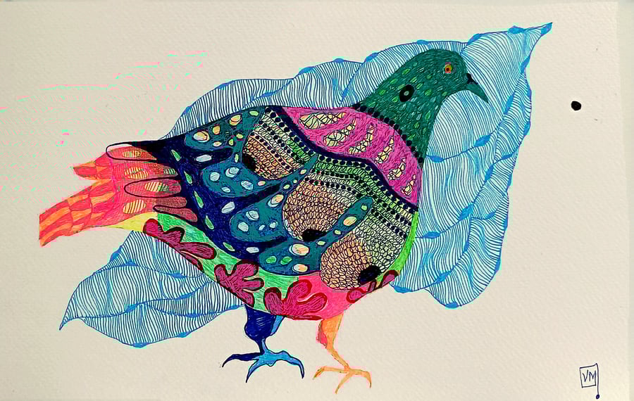 Joyful wings, abstract bird artwork, ink illustration, original artwork
