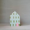 Miniature Wooden House, Green and Pink House, House Ornament, Housewarming Gift