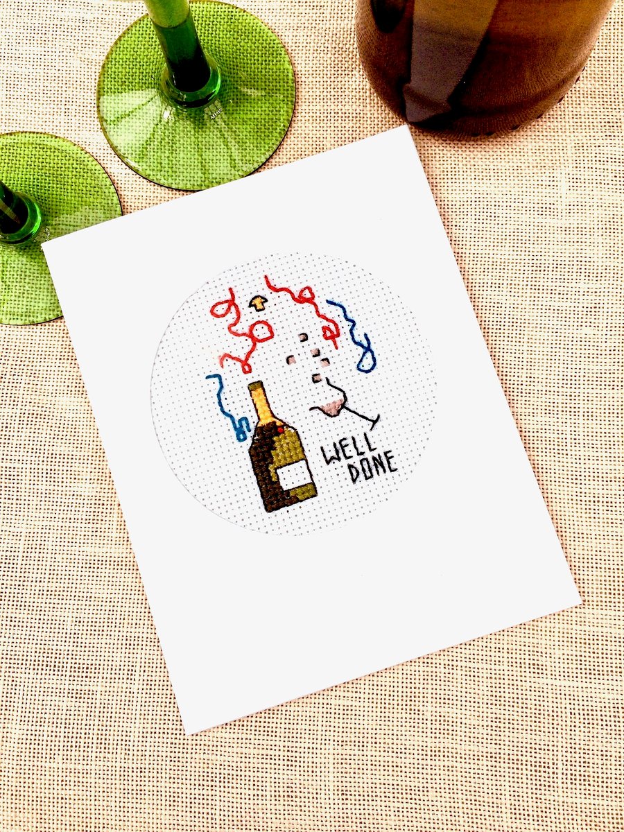 'Well Done' Congratulations Cross Stitch Card.