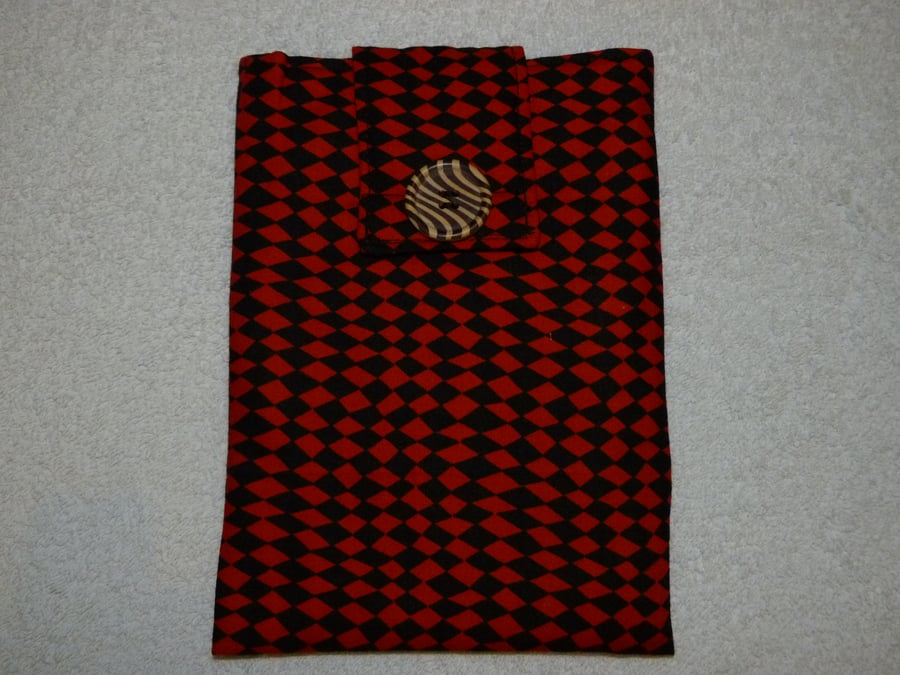SALE! Kindle Fire 7" Tablet Cover in Red and Black Harlequin Print Cotton Fabric