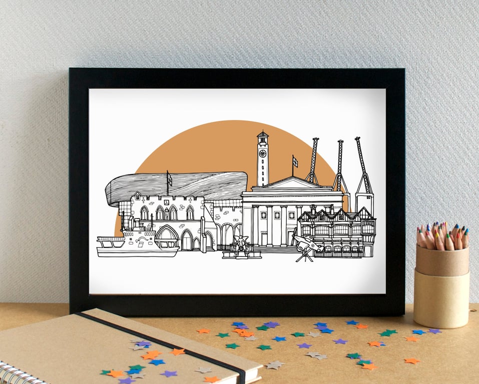 Southampton Landmarks Skyline Art Print