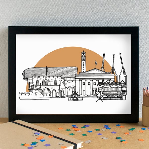 Southampton Landmarks Skyline Art Print
