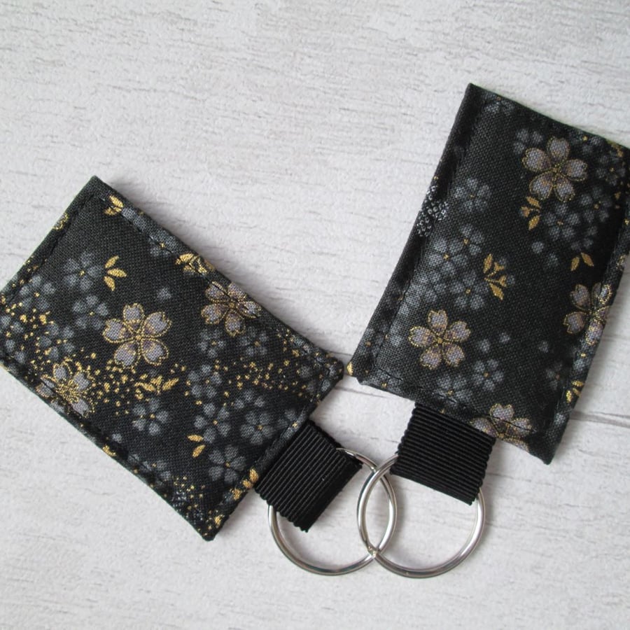 Monochrome Japanese Floral Print Keyrings, Bag Tags, Luggage Tags