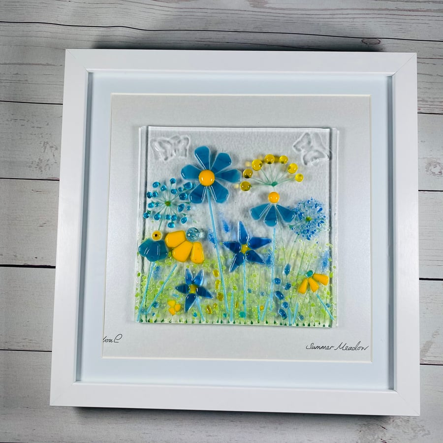 fused glass picture, “summer meadow flowers”