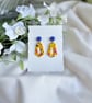 Terrazzo Polymer Clay Earrings - Yellow and Cobalt Blue Dangles - Image 5